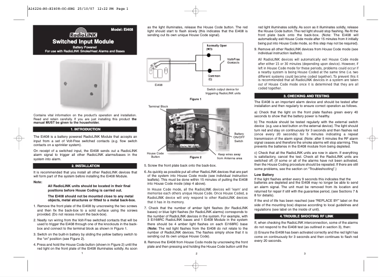 Page 1 de la notice Manuel utilisateur Ei Electronics Ei408