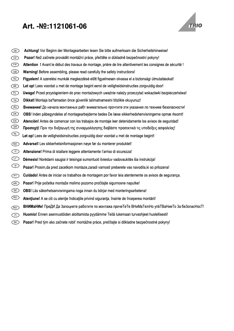 Page 1 de la notice Manuel utilisateur Trio Lighting Leyla 1121061-06