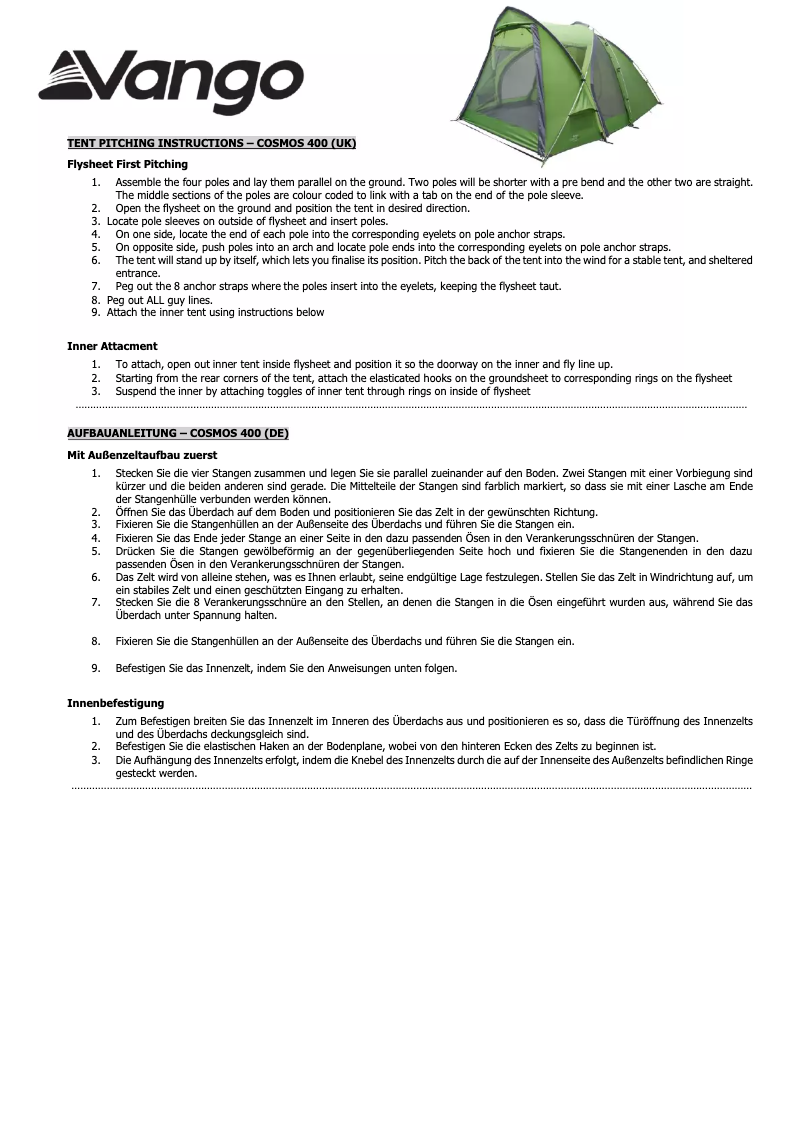 Image de la première page du manuel de l'appareil Cosmos 400