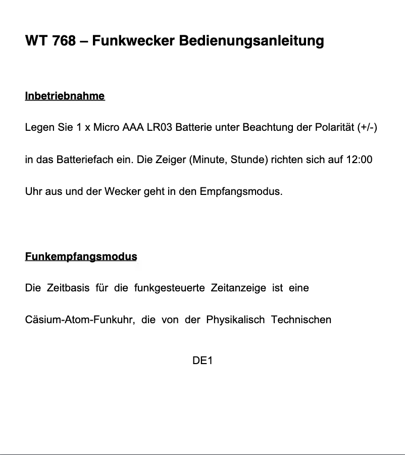 Page n°1 - Manuel utilisateur Techno Line WT 768