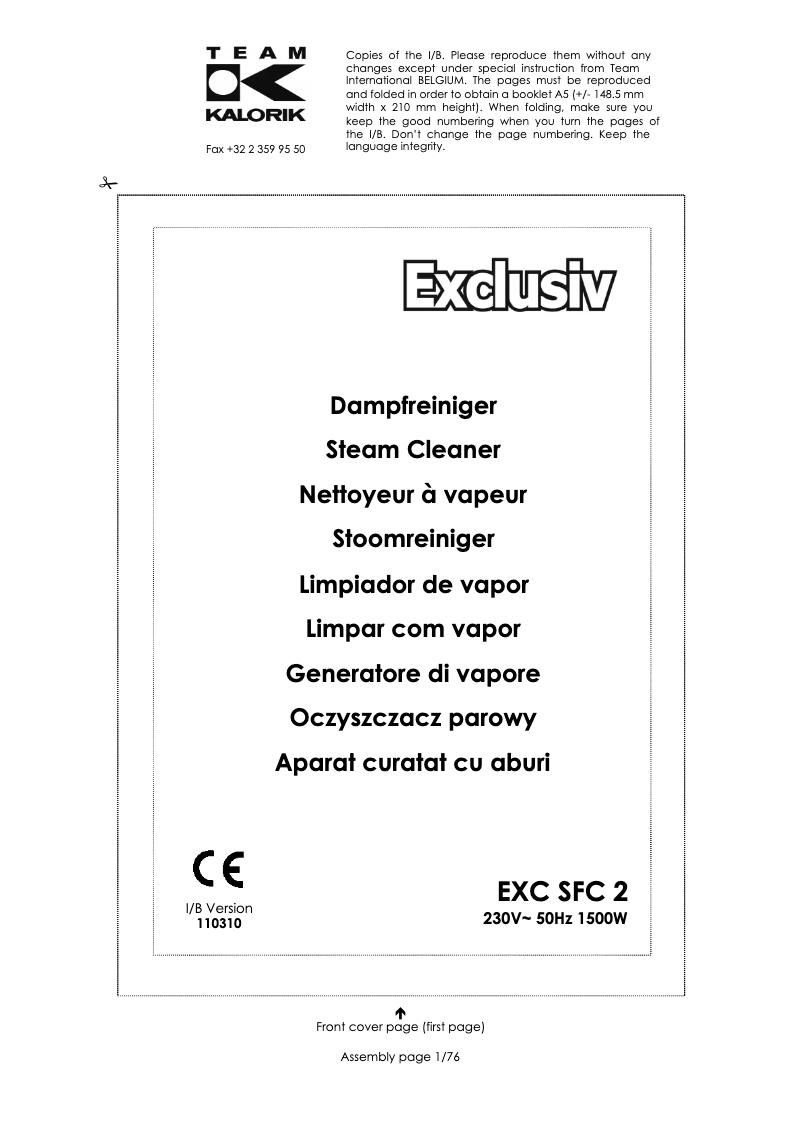 Image de la première page du manuel de l'appareil EXC SFC 2