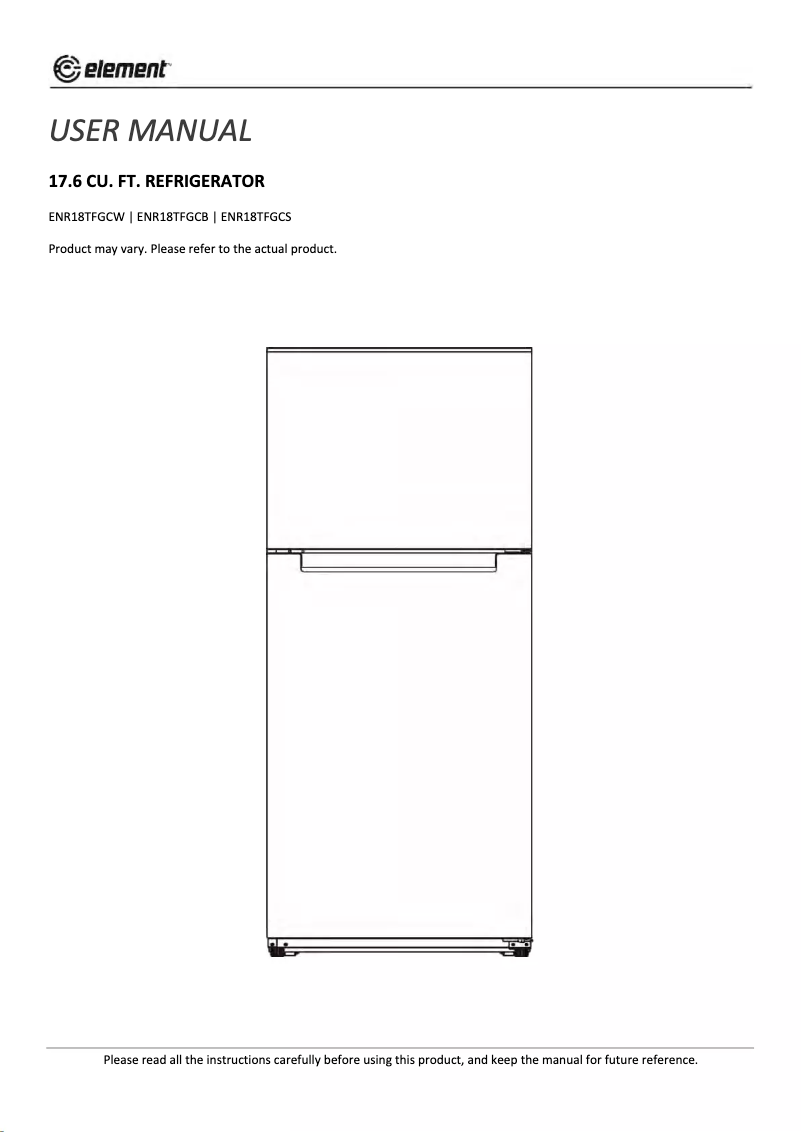 Page 1 de la notice Manuel utilisateur Element ENR18TFGCW