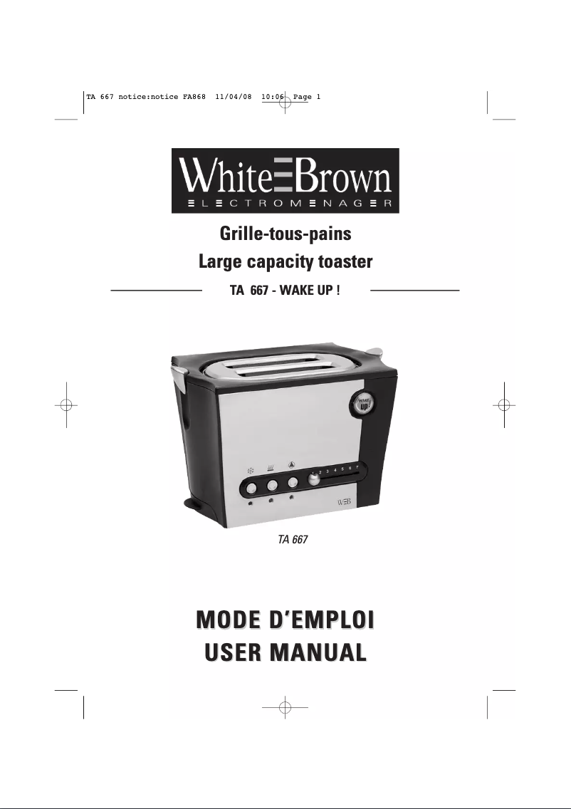 Page 1 de la notice Manuel utilisateur White And Brown TA 667