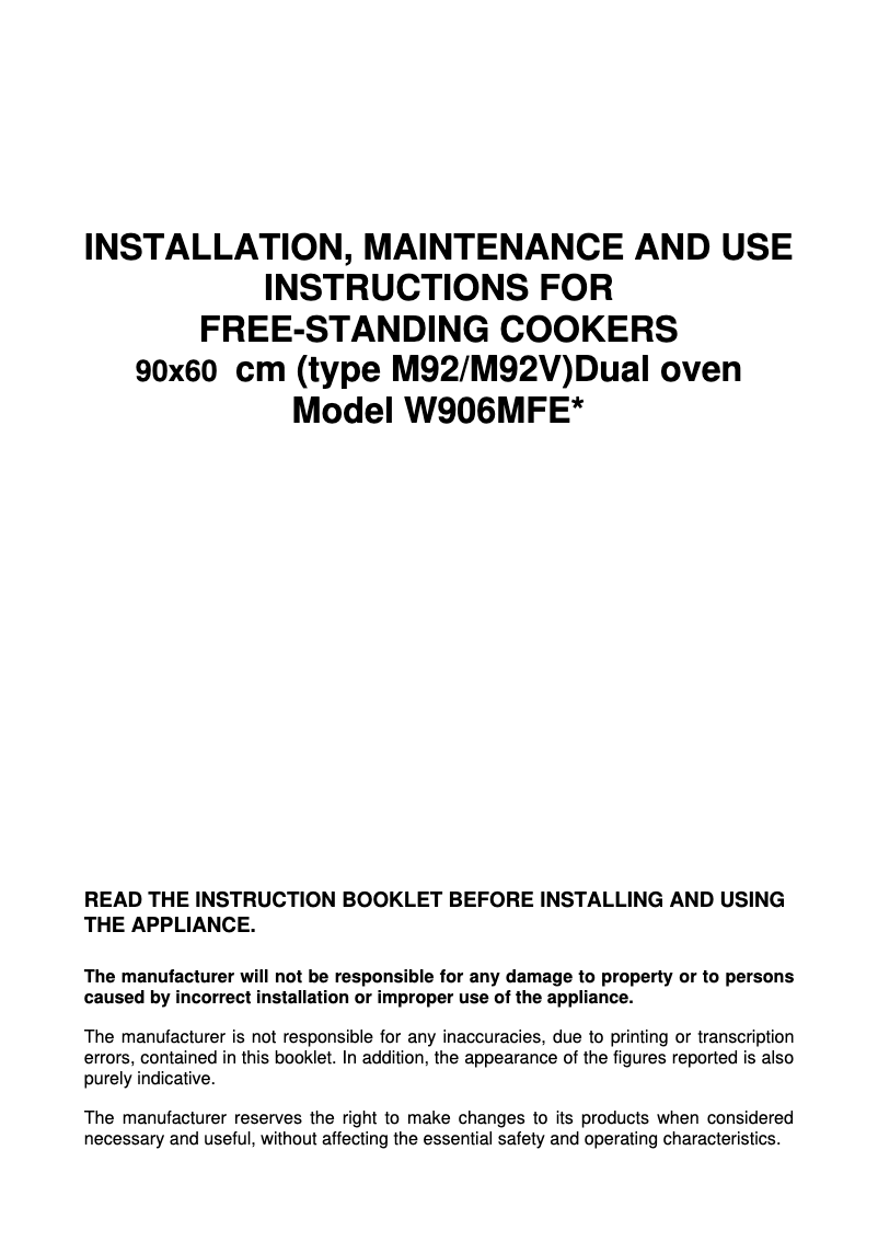 Page 1 de la notice Manuel utilisateur Bertazzoni W90 6 MFE BL