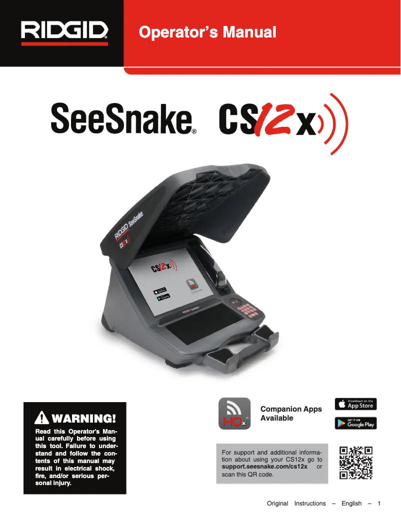 Page 1 de la notice Manuel utilisateur Ridgid SeeSnake CS12x