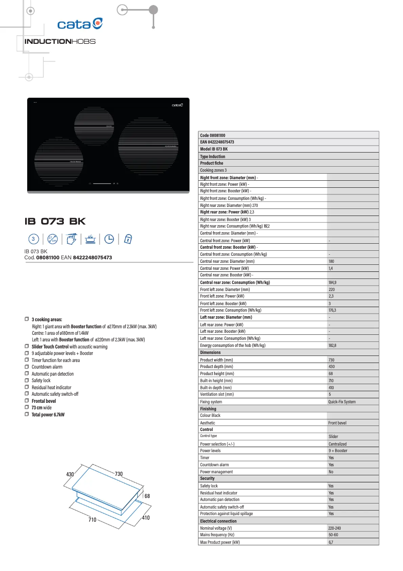 Page 1 of the manual User Manual CATA IB 073
