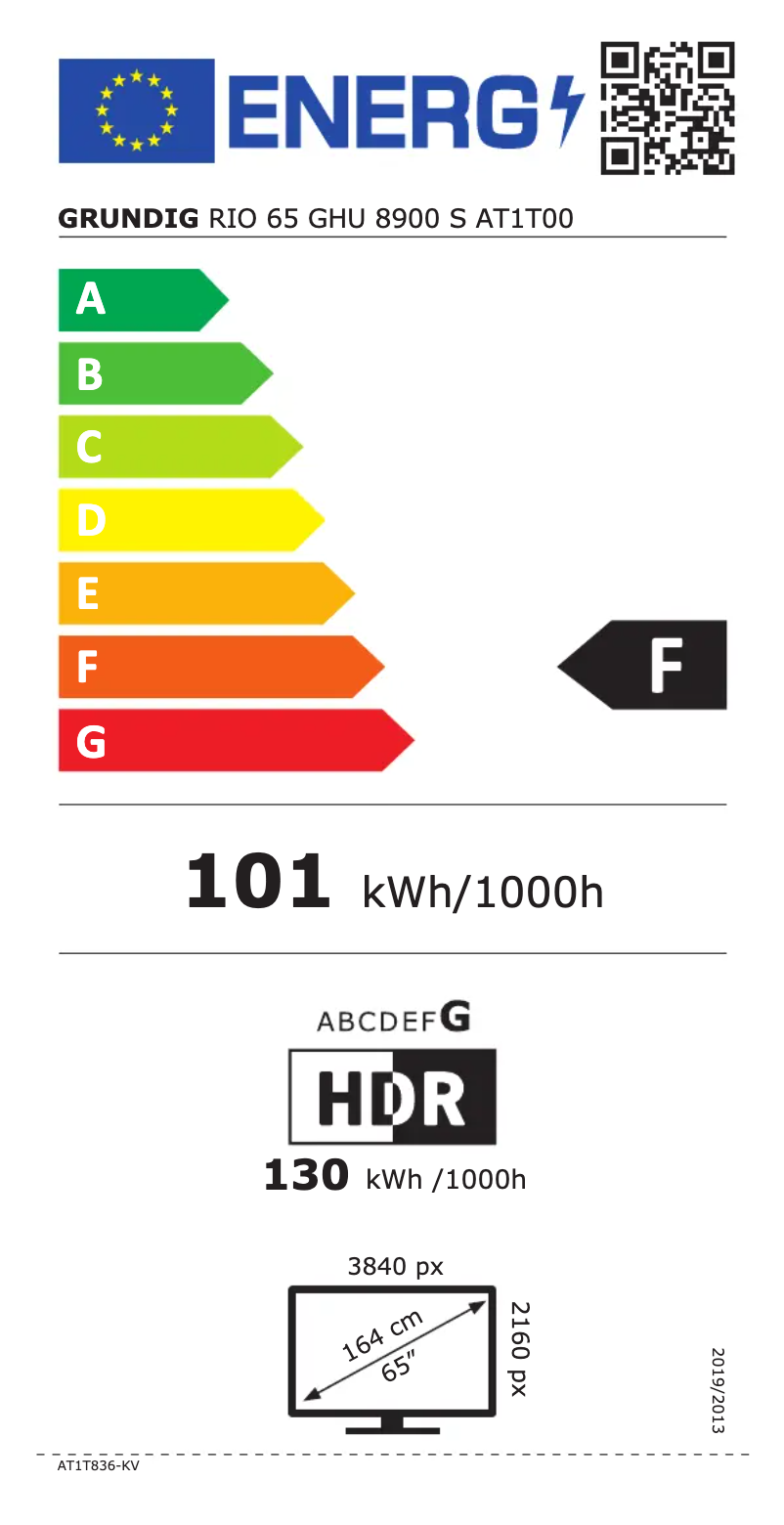 Page n°1 - Label énergétique Arçelik RIO 65 GHU 8900 S
