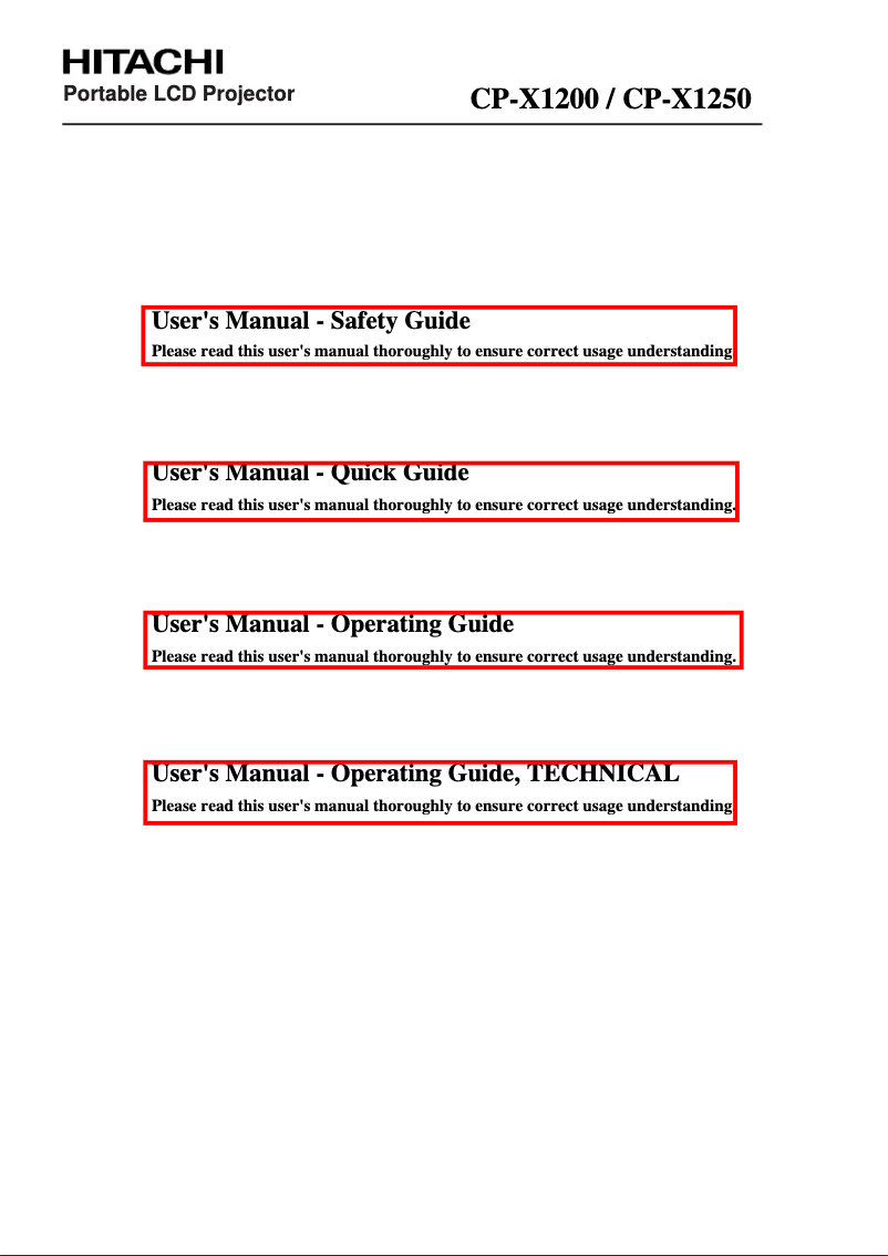 Image de la première page du manuel de l'appareil CP-X1250