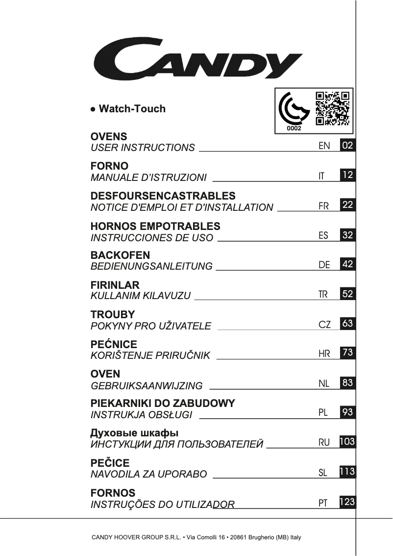 Page n°1 - Manuel utilisateur Candy WATCH-TOUCH
