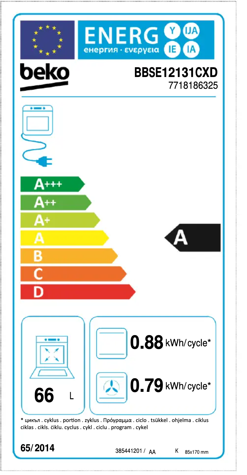 Page 1 de la notice Label énergétique Beko BBSE12131CXD