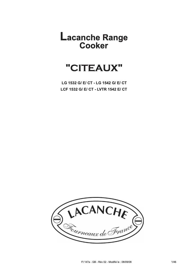 Page 1 de la notice Manuel utilisateur Lacanche Citeaux
