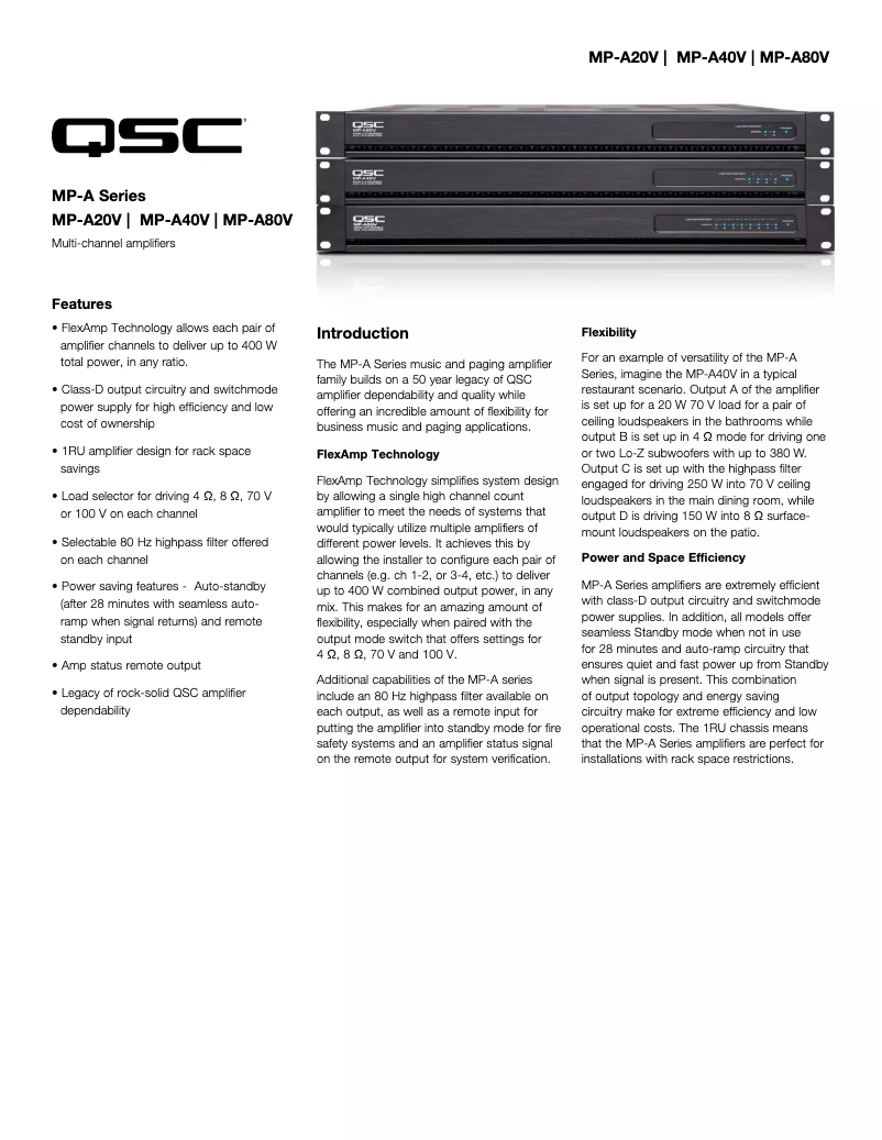 Page n°1 - Fiche technique QSC MP-A80V