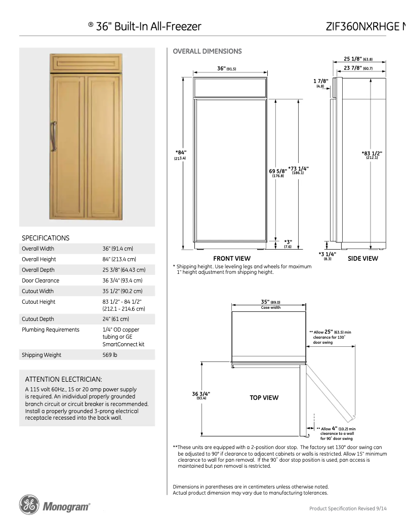 Page n°1 - Fiche technique GE ZIF360NXRH