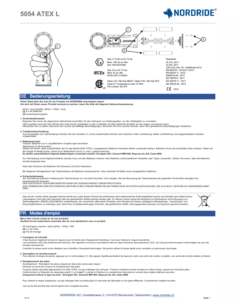 Page n°1 - Manuel utilisateur Nordride 5054 Atex L