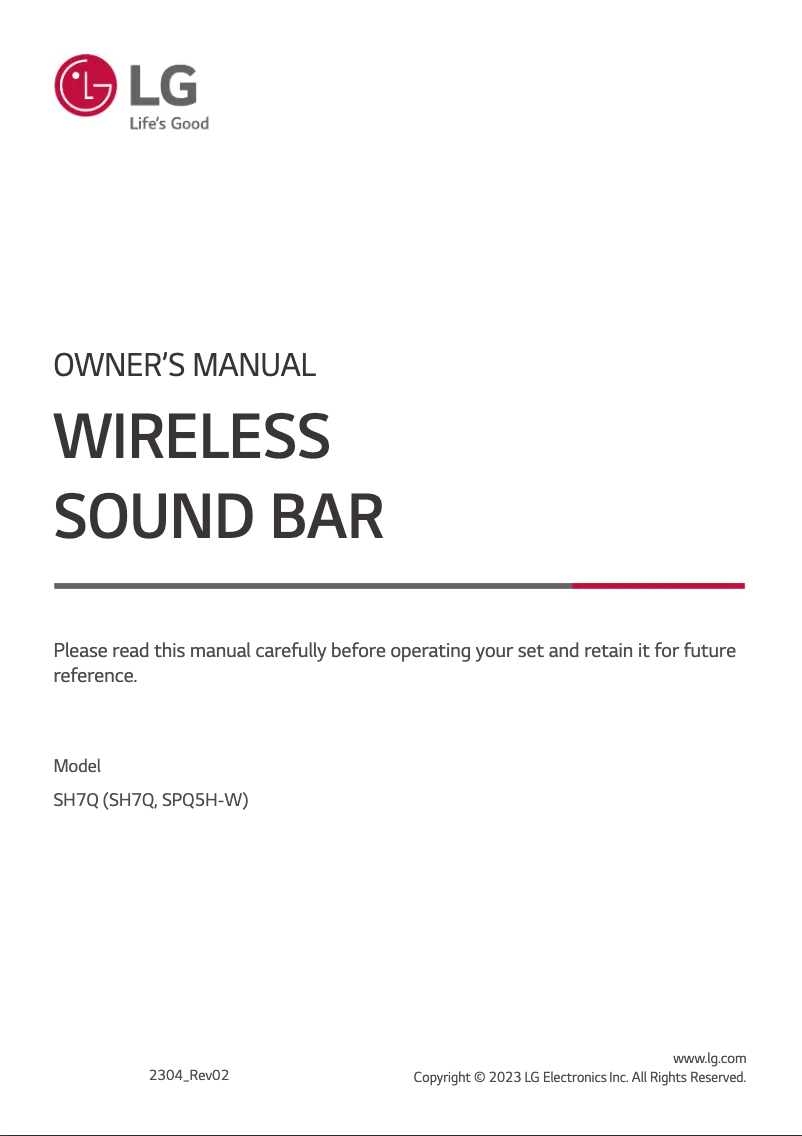 Page 1 de la notice Manuel utilisateur LG SH7Q