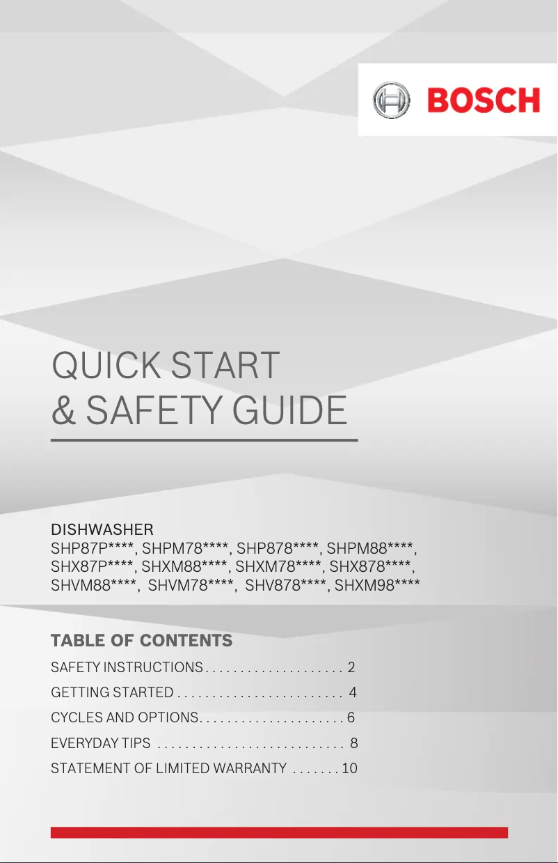 Page 1 de la notice Guide de démarrage rapide Bosch SHVM78Z53N