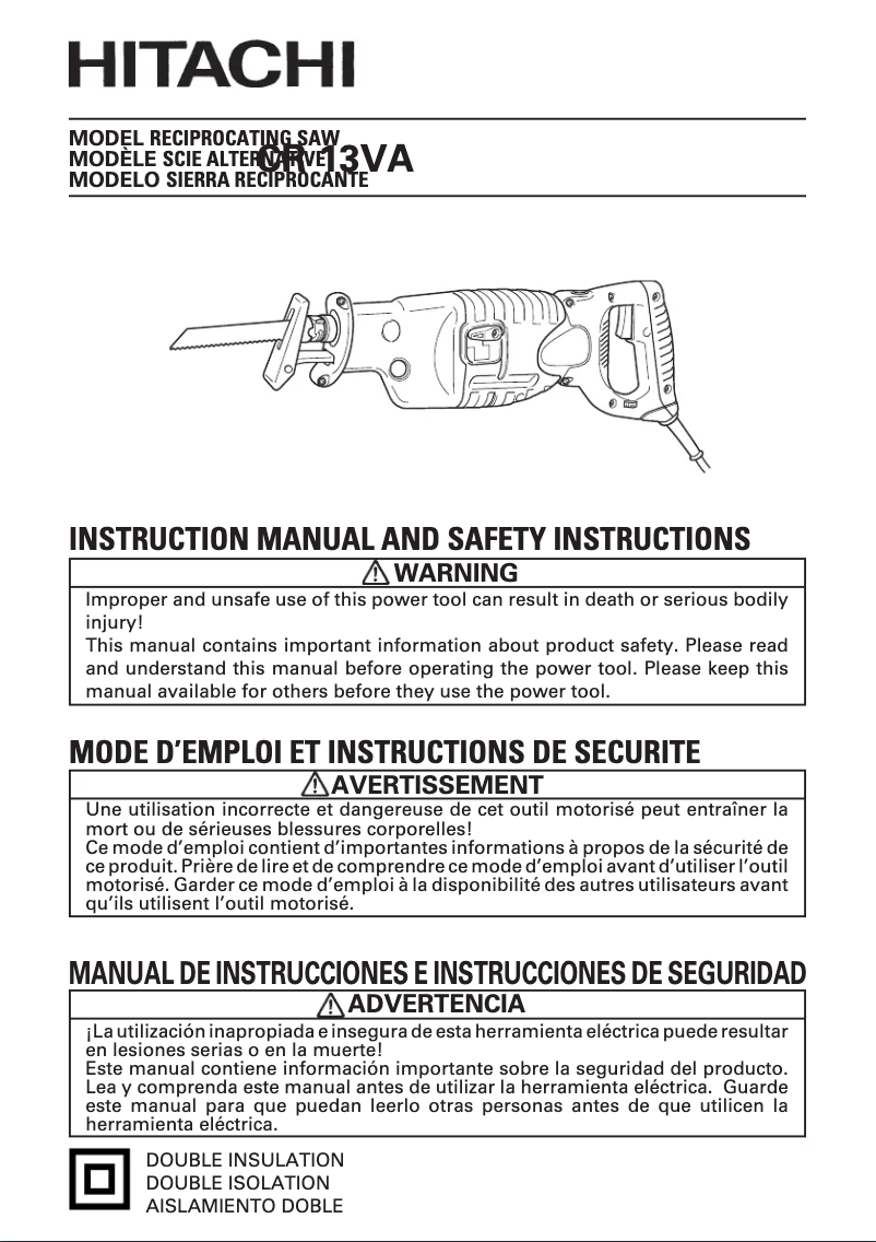 Page 1 de la notice Manuel utilisateur Hitachi CR 13VA