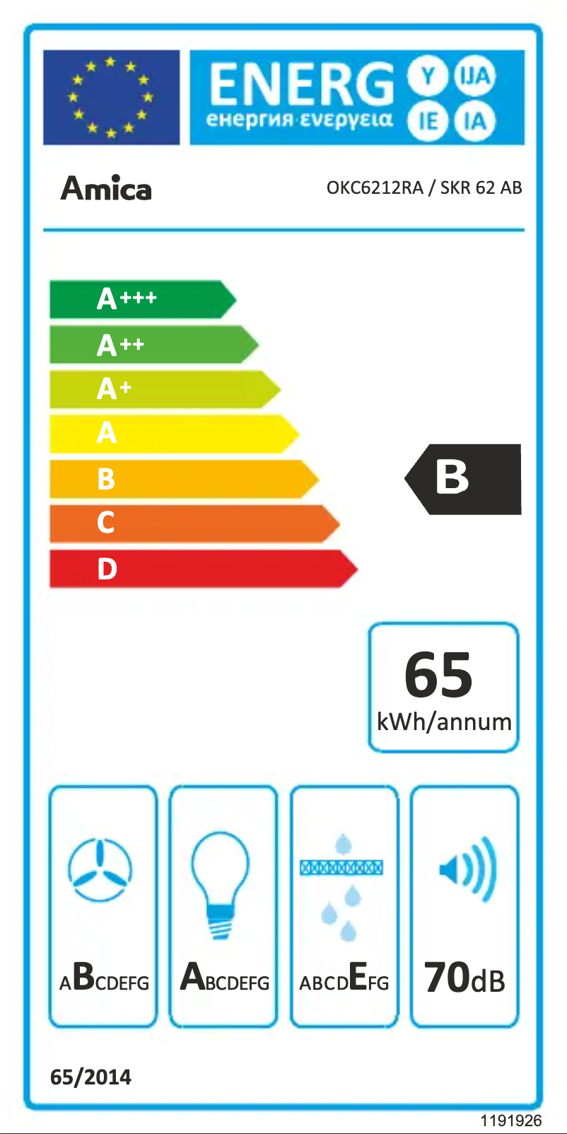 Page n°1 - Label énergétique Amica OKC6212RA