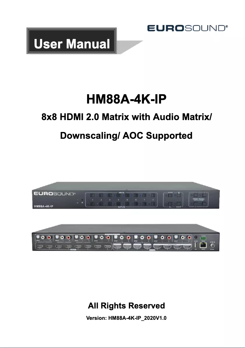 Page 1 de la notice Manuel utilisateur Eurosound HM88A-4K-IP