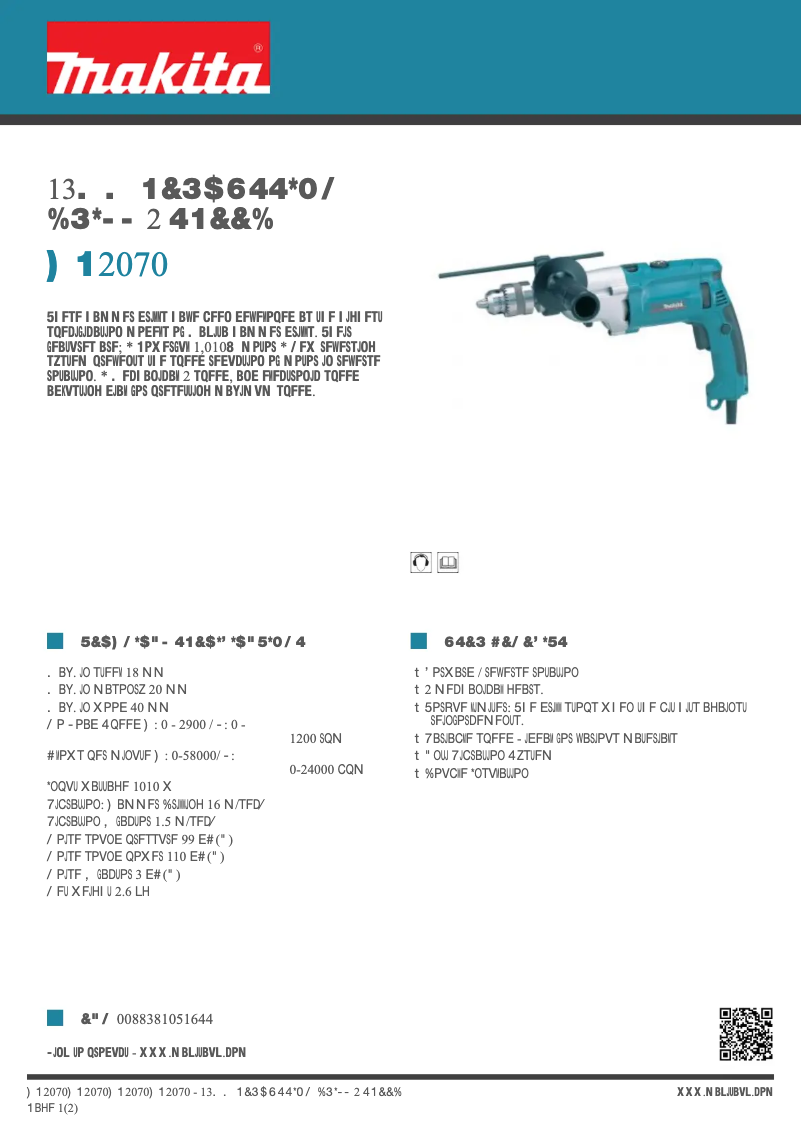 Page 1 de la notice Fiche technique Makita HP2070