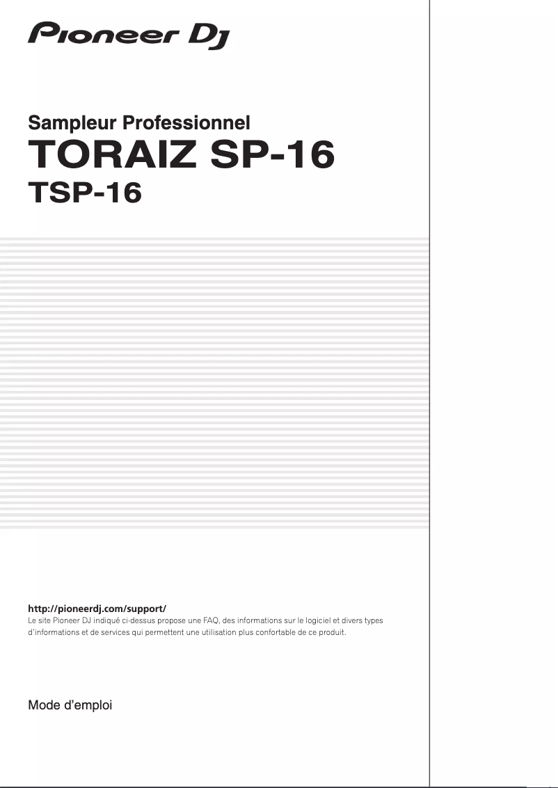 Page 1 de la notice Guide de démarrage rapide Pioneer TORAIZ SP-16