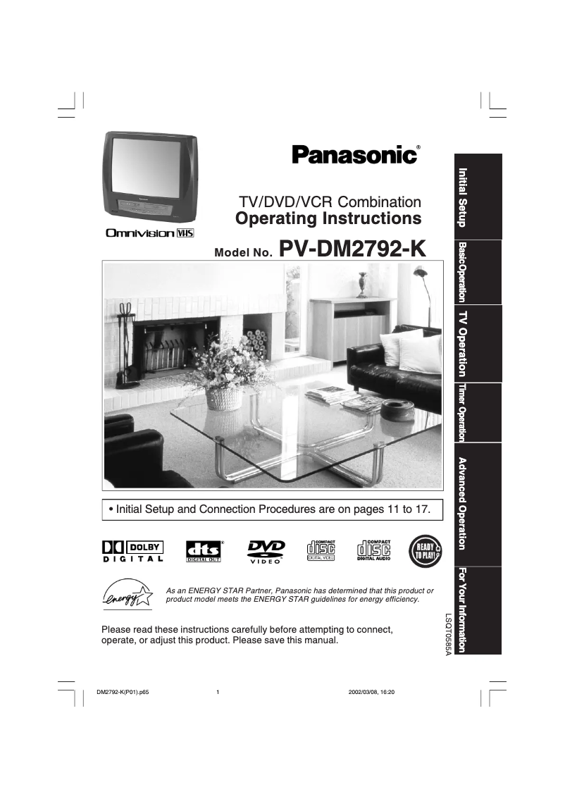 Page 1 de la notice Manuel utilisateur Panasonic PV-DM2792