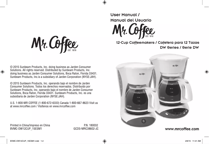 Page 1 de la notice Manuel utilisateur Mr. Coffee DW13
