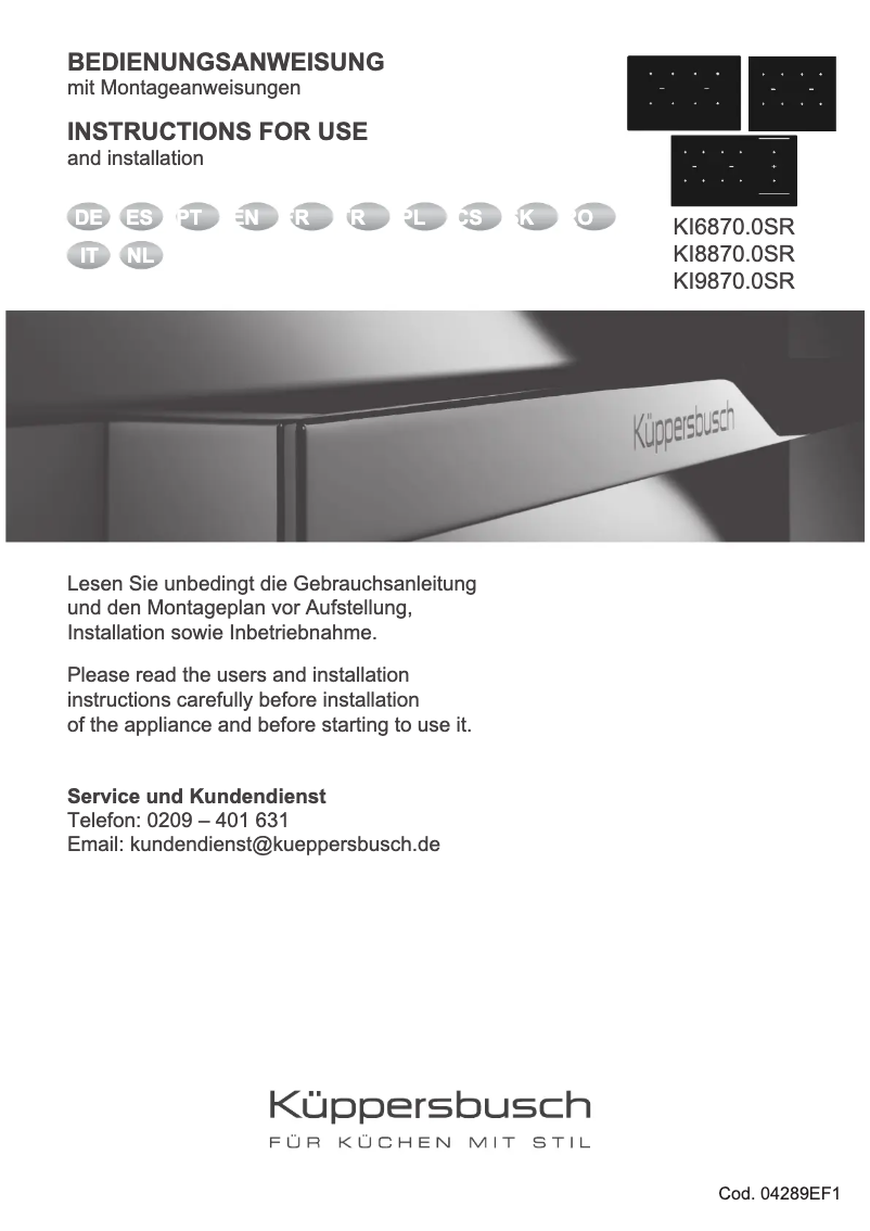 Page 1 de la notice Manuel utilisateur Küppersbusch KI6870.0SR