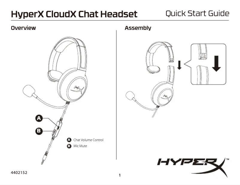 Page 1 de la notice Manuel utilisateur HyperX CloudX Chat Headset