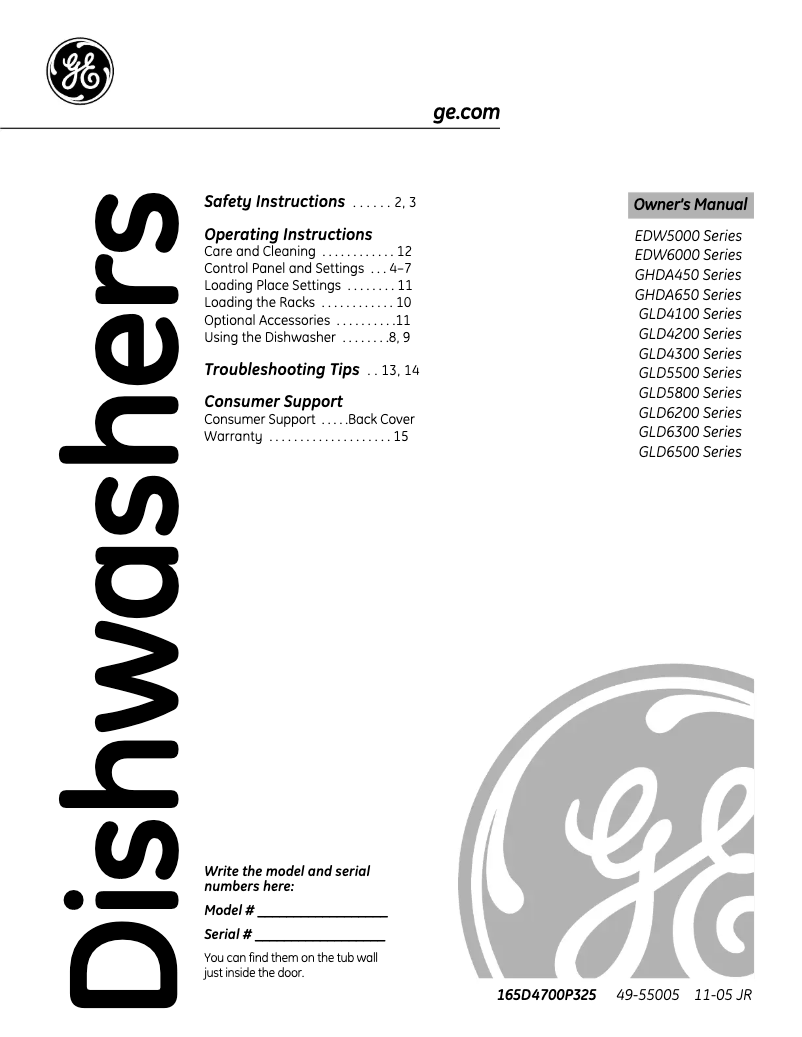 Page n°1 - Manuel d'utilisation et d'entretien GE GLD4300MBB