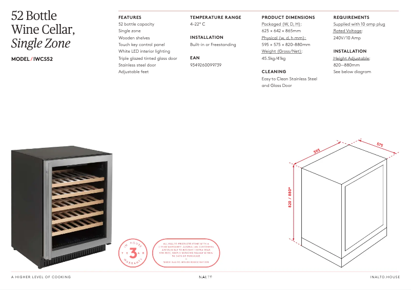 Page 1 de la notice Fiche technique InAlto IWCS52