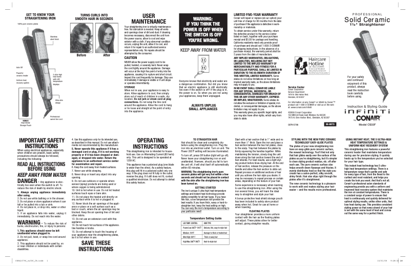 Page 1 de la notice Manuel utilisateur Conair CS33N