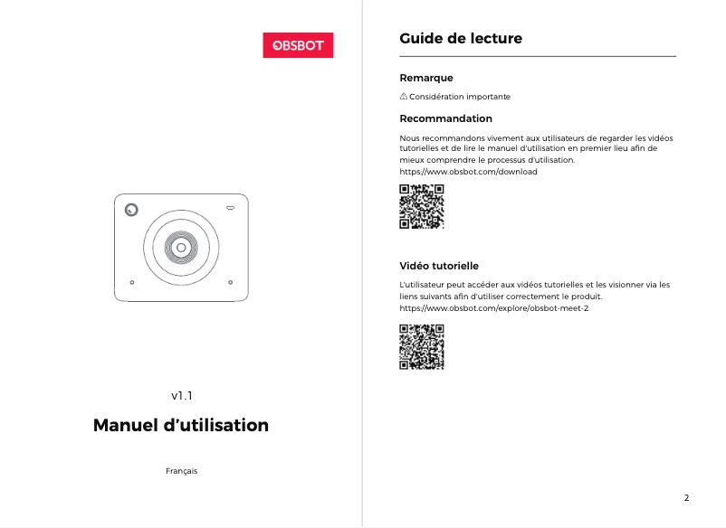 Page 1 de la notice Manuel utilisateur OBSBOT Meet 2