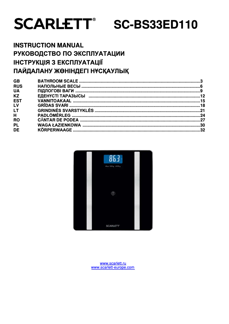 Page n°1 - Manuel utilisateur Scarlett SC-BS33ED110