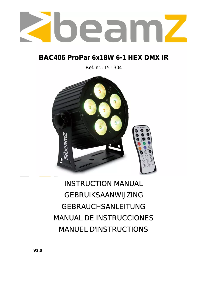 Page 1 de la notice Manuel utilisateur BeamZ BAC406 151.304