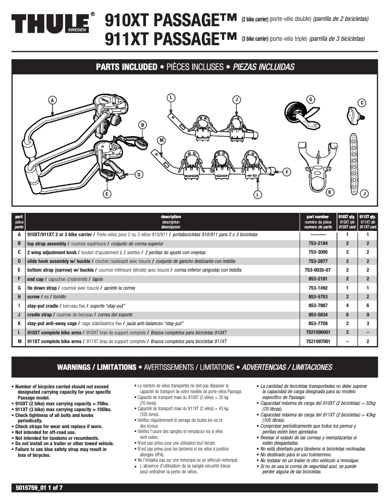 Page n°1 - Manuel utilisateur Thule Passage 910XT