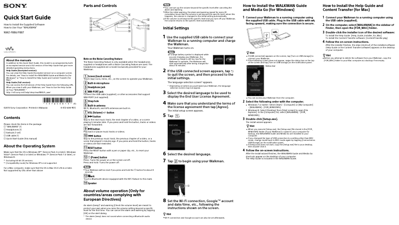 Página 1 del manual Guía de instalación Sony Walkman NWZ-F887