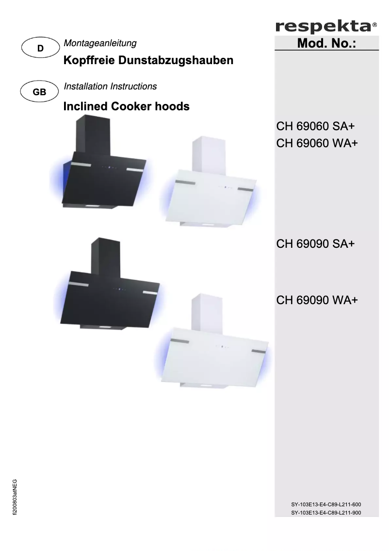 Page 1 de la notice Manuel utilisateur Respekta Solea CH69060SA+