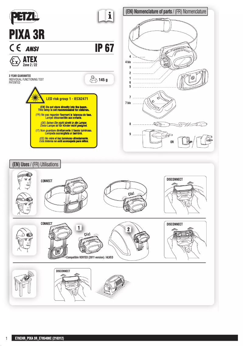 Page 1 de la notice Manuel utilisateur Petzl PIXA 3R