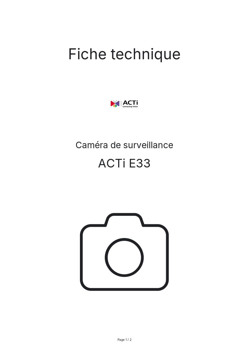 Page n°1 - Fiche technique ACTi E33