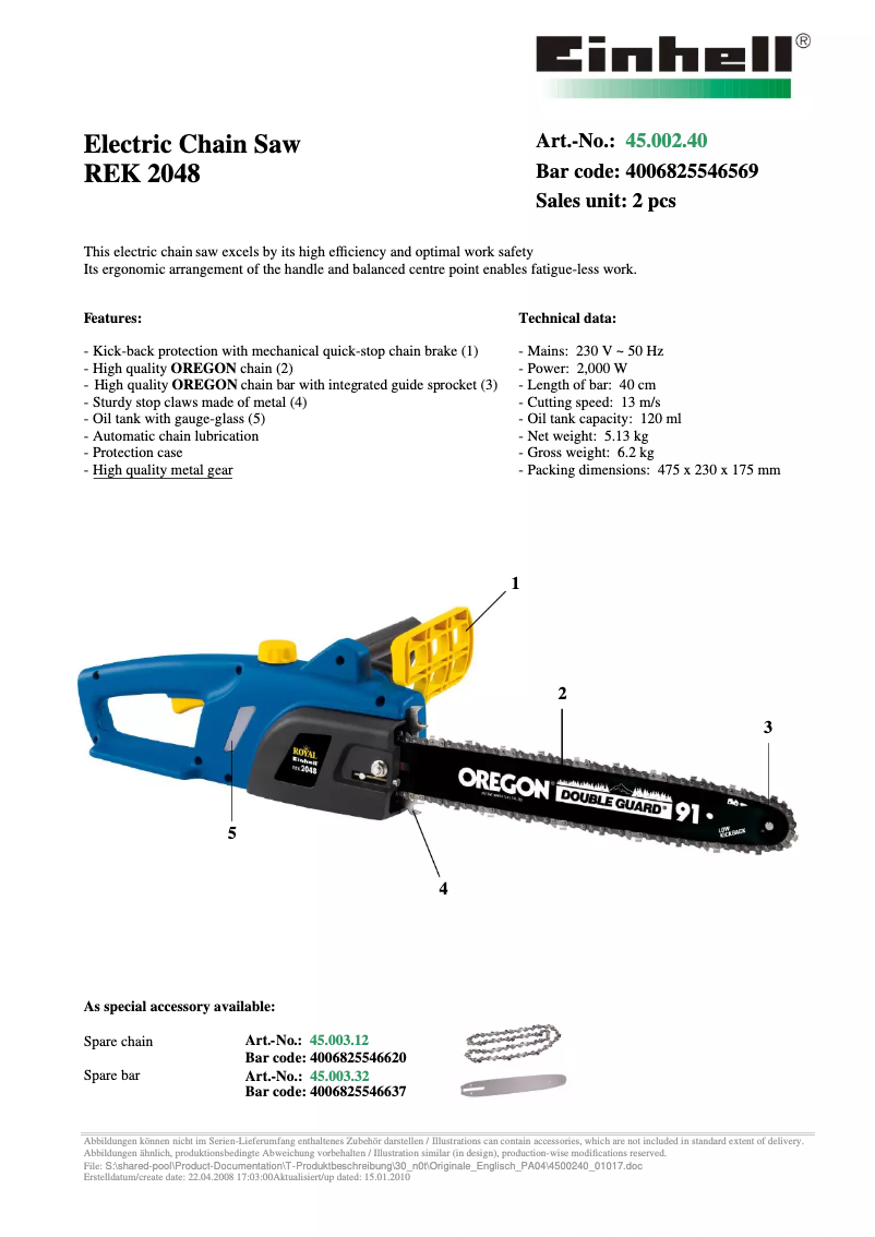 Page n°1 - Manuel utilisateur Einhell Royal REK 2048