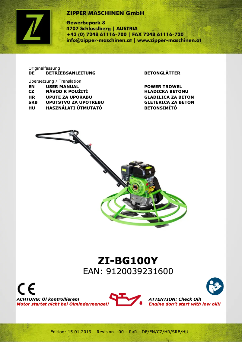 Page 1 de la notice Manuel utilisateur Zipper ZI-BG100Y