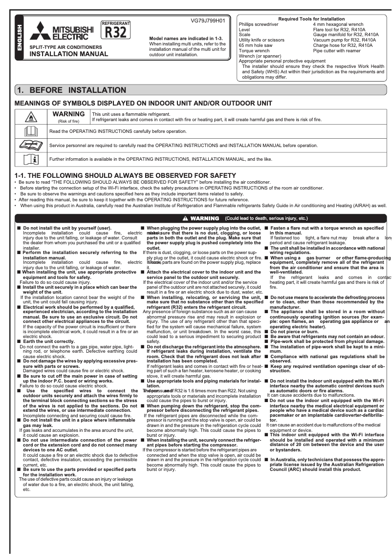 Image de la première page du manuel de l'appareil MSZ-EF25VG