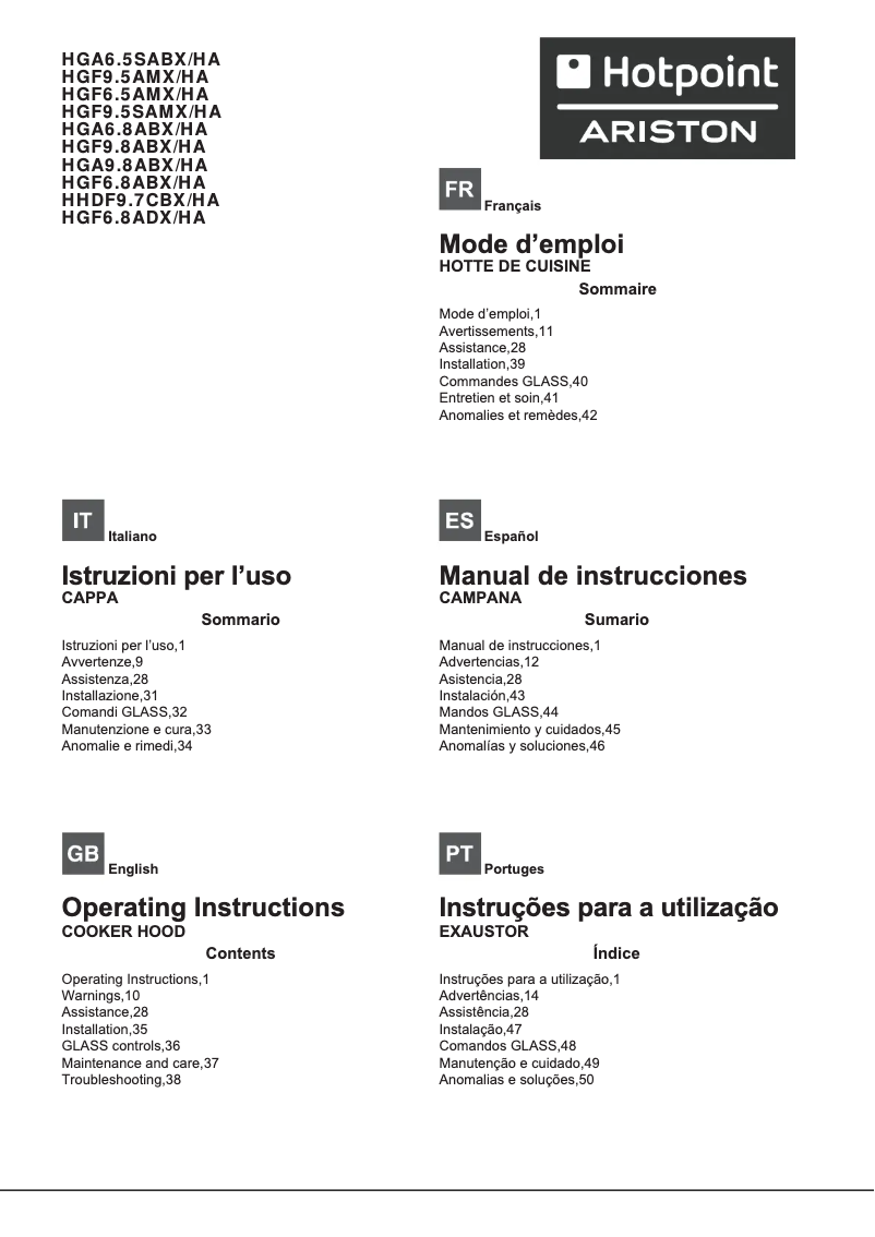 Page 1 de la notice Manuel utilisateur Hotpoint Ariston HGA 9.8 AB X/HA