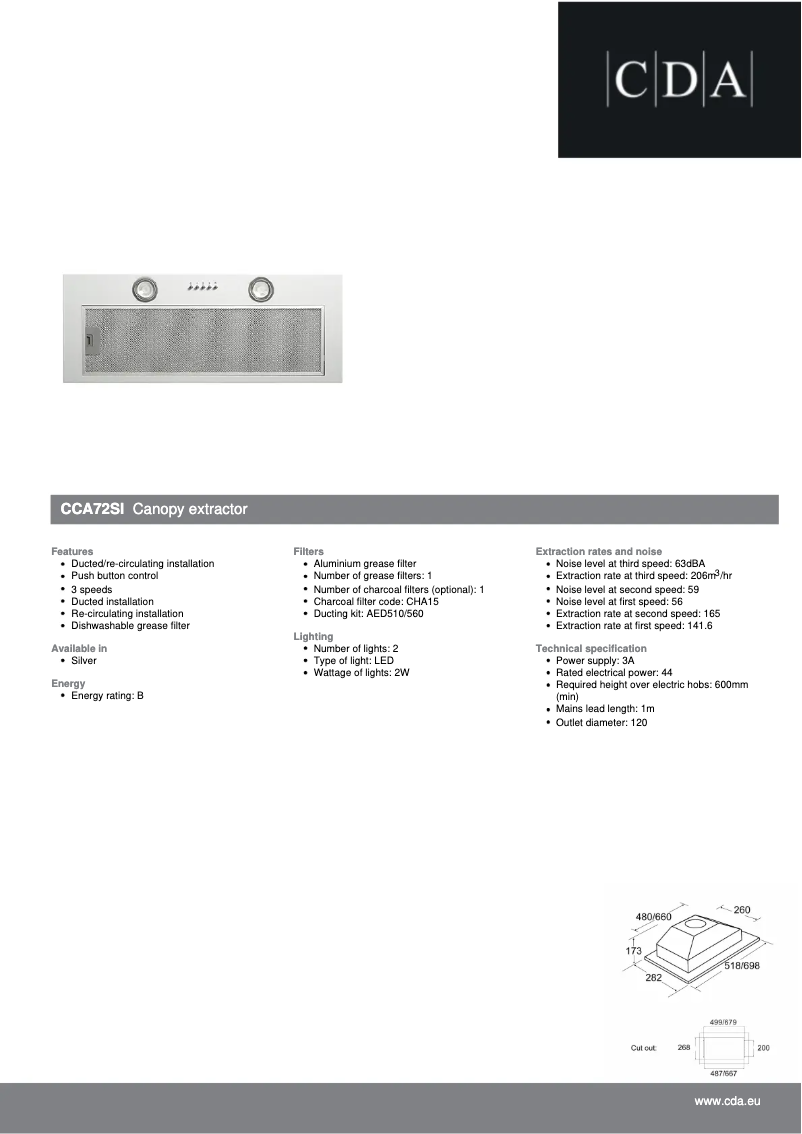 Page n°1 - Fiche technique CDA CCA72SI