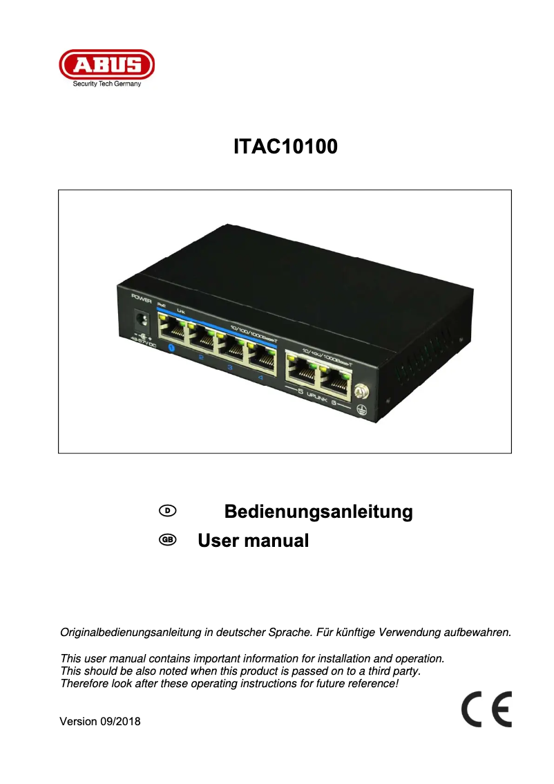 First page image of the manual for ITAC10100