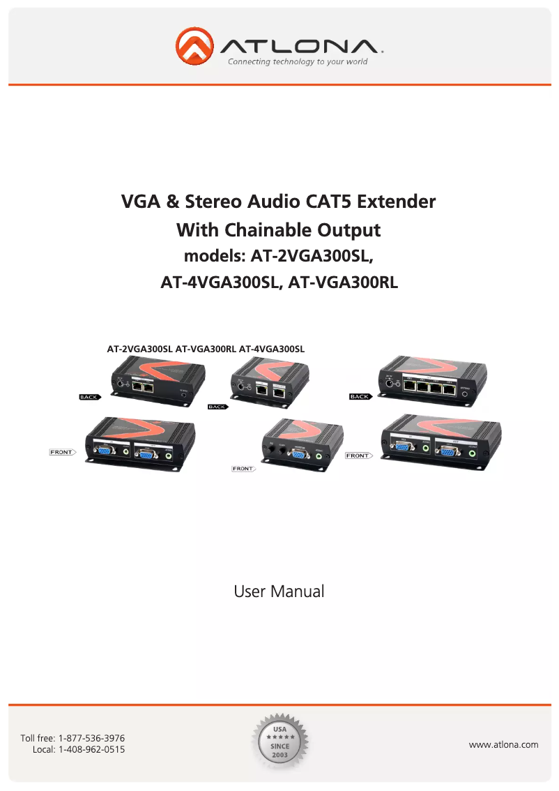 Page 1 de la notice Manuel utilisateur Atlona AT-4VGA300SL