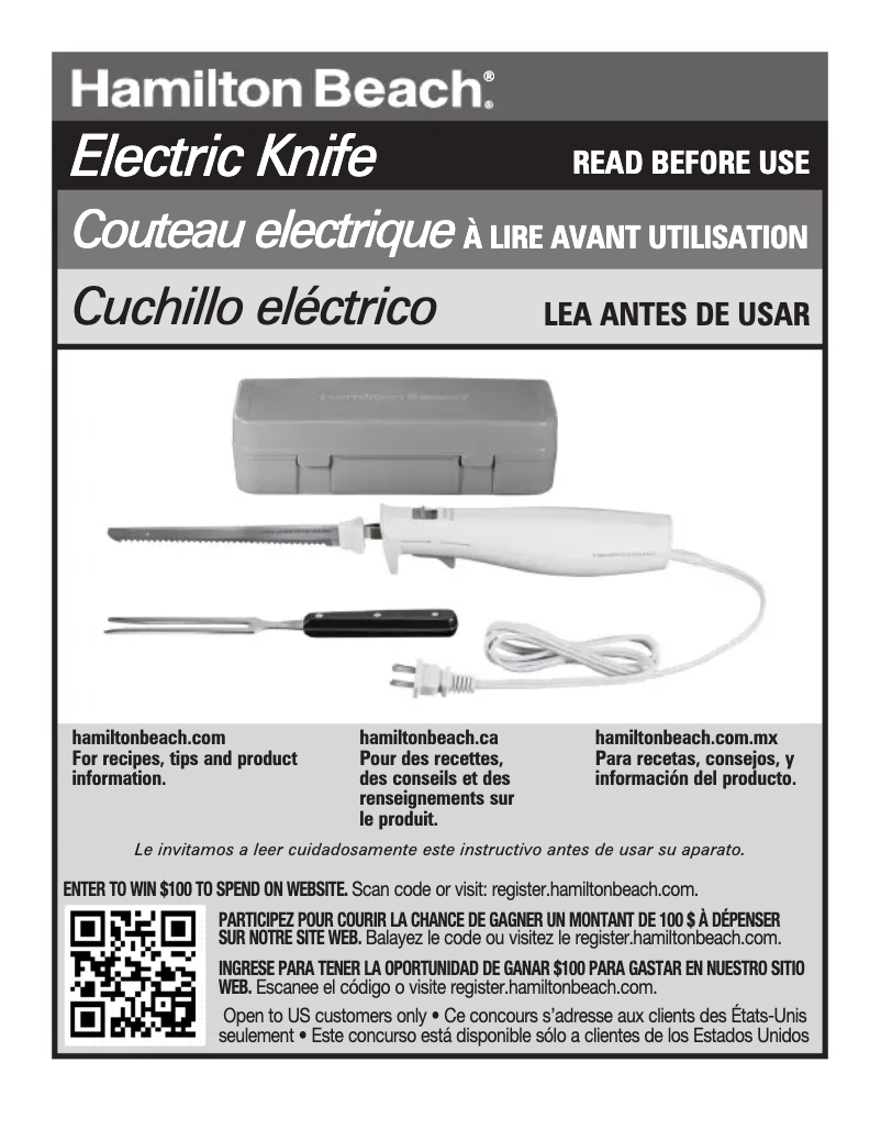 Page 1 de la notice Manuel utilisateur Hamilton Beach 74251