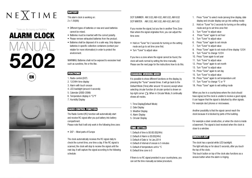 Page 1 de la notice Manuel utilisateur NeXtime 5202WI