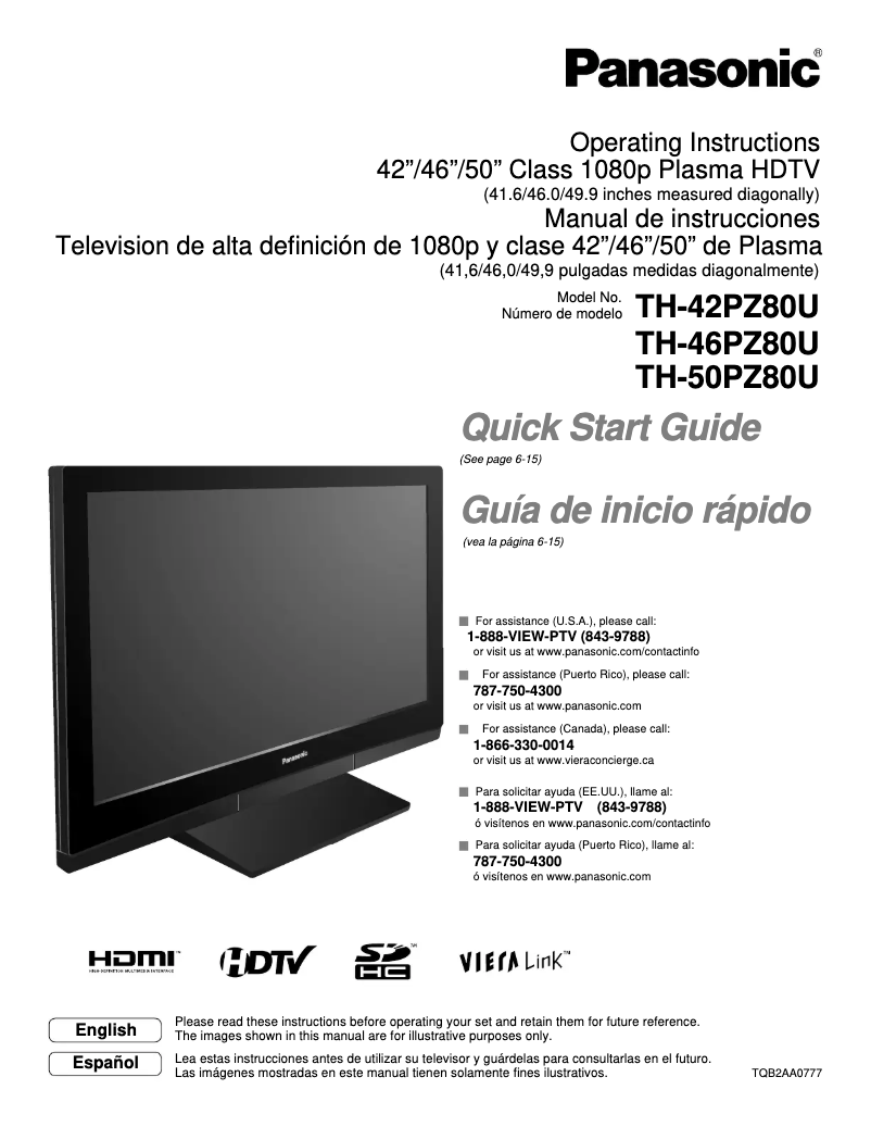 Page 1 de la notice Manuel utilisateur Panasonic Viera TH-42PZ80U